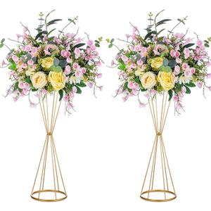 Sziqiqi Gold Geometric Centerpiece Metal Wedding Flower Stand, 27in, 2Pcs