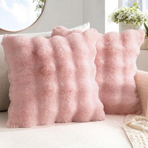 MIULEE Faux Fur Pillow Covers Thick Soft Plush Throw Pillows Luxury Spring Valentines Day Home Decor for Couch Bed Bedroom Living Room Sofa,20x20 Inch Pack of 2 Light Pink