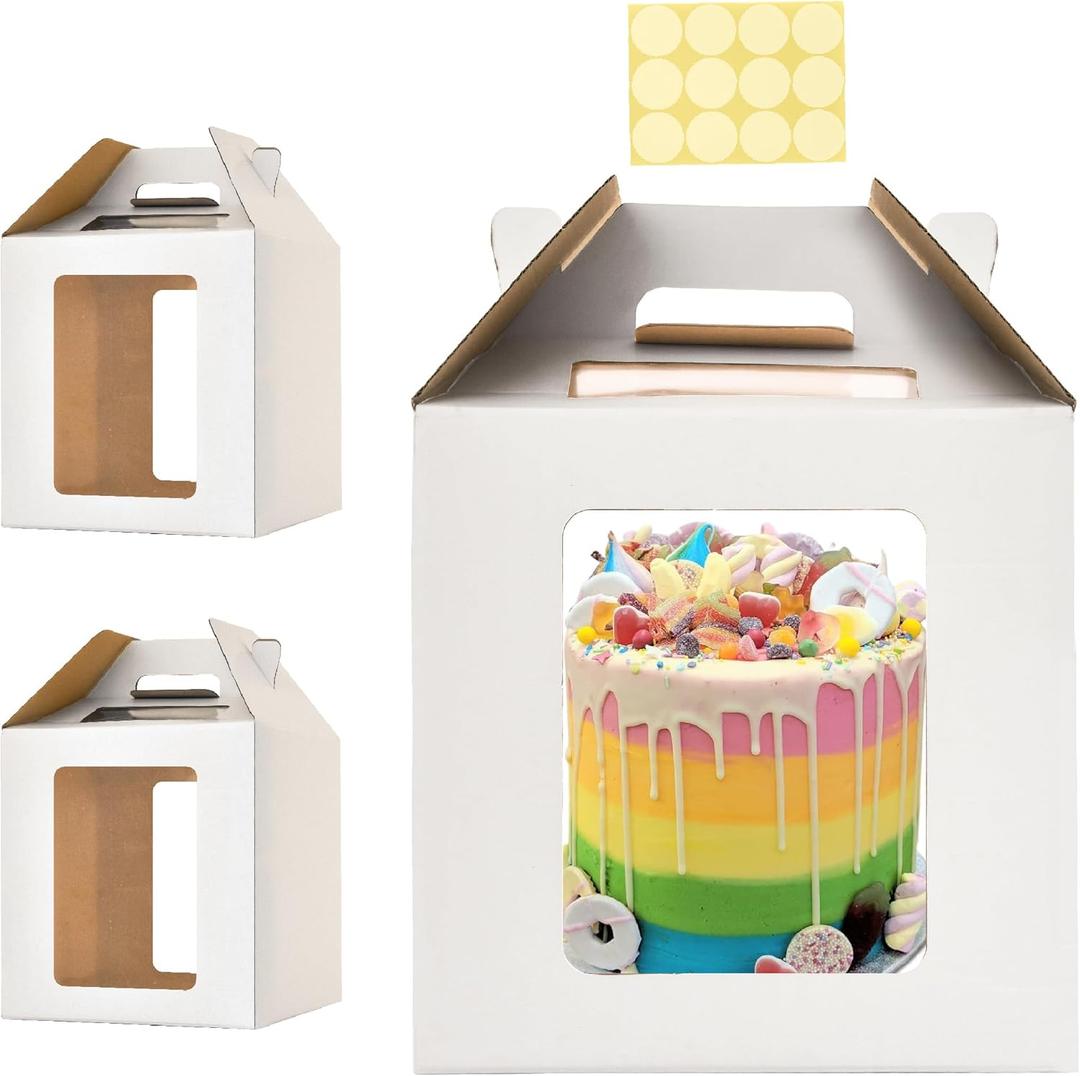 10x10x10 Inch Tall Cake Boxes with windows,8in 10in Tall Cake Carrier, Layer Cake Box,Large Tiered Cake Box,Durable White Bakery Box,Large cake box(2pack)