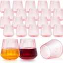 24 Pack Pink Plastic Wine Cups, 14oz Disposable Stemless Ribbed Wine Glasses, Cute Clear Unbreakable Outdoor Cocktail Glasses, Heavy Duty Reusable Plastic Drinking Cup for Party Wedding Mimosa Bar