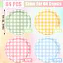 64 Pcs Gingham Dessert Paper Plates Set - 9 Inch 4 Color(Red/Blue/Green/Yellow) Disposable Round Paper Plate - Disposable Gingham Party Supplies - For Picnic Wedding Birthday
