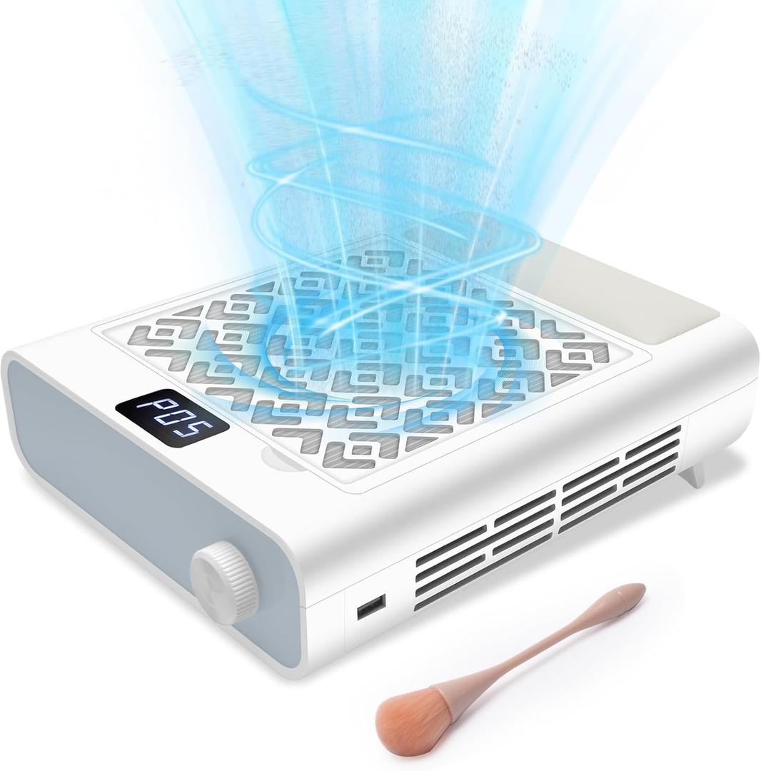 CGBE Nail Dust Collector: 3600 RPM Brushless Dust Collector Nail Tech with 5 Speed Suction, Hand Pillow, 2 Filter & 10 Disposable Filter Papers, Dust Collector Nail Tech for Home & Salon (White)