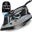 Steam Iron for Clothes 1700W with Non-Stick Ceramic Soleplate Powerful Steam Blast 3-Way Auto Shutoff Self-Cleaning Digital LCD Display Anti-Drip Precision Tips for Home and Travel Steamer (IR001-b)