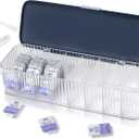 P-80 Daily Contact Lens Organizer with Remover & Tweezer, Disposable Lens Dispenser, Clear Plastic Box for All Brands (Blue), 11.34 x 3.74 x 2.68 inches