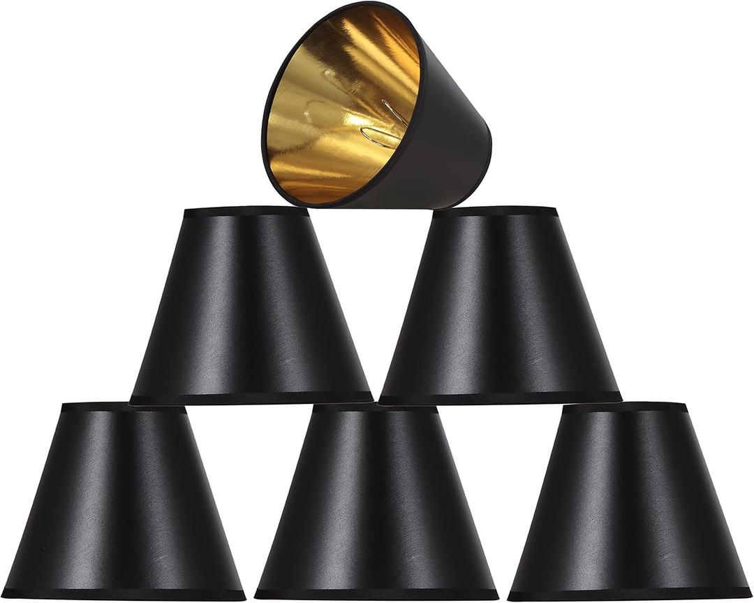 Aspen Creative 32210-6, Hardback Empire Transitional Clip-On Chandelier Shade, Black w/Gold inside, Washi Paper, 3" Top x 6" Bottom x 5" Slant, Set Of 6