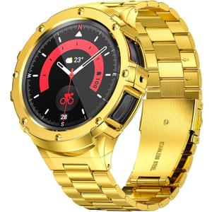 SUPLINK Stainless Steel Case and Bands Compatible Samsung Watch 5 Pro Band 45mm (2022), Adjustable Solid Metal Protector Rugged Cover Strap for Samsung Galaxy Watch 5 pro Men Business Gold (45mm(Galaxy Watch 5 Pro))