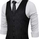 BABEYOND Men's Suit Vest Slim Fit Waistcoat Business Dress Vests for Suit Tuxedo, Large, Black Stripe