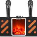 Karaoke Machine with Two Wireless Microphones, Portable Bluetooth Singing Speaker with Simulated Mantel Light, Karaoke Speaker Supports TF Card/USB, AUX in, FM, TWS (Black)