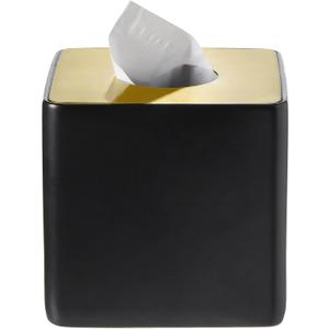 Bathroom Accessories - Ceramic Tissue Holder, Decorative Square Tissue Cover Box (Black and Gold)