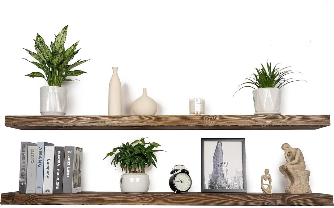 Floating Shelves 72 inch Long 8 "deep Set of 2, Heavy Duty Wood Wall Mounted Shelves for Bathroom Living Room Kitchen, Book Shelves with Thickened Hidden Bracket-Distressed Walnut