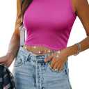 Womens Western Sparkly Fringe Sleeveless Crop Tops Cowgirl Going Out Cropped Tank Tops with Glitter Tassel (Pink, M)