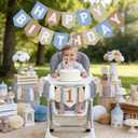 DCJHFJ Felt Khaki Blue Happy Birthday High Chair Banner Pre-Strung Birthday Hanging Decoration for 1st Birthday Decorations Boy
