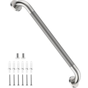 Chrome Grab Bar 36 Inch, iHansee Anti-Slip Bathroom Grab Bar w/Knurled Grip, Stainless Steel Long Safety Handrail for Toilet Bathtub Stair, Wall Mounted Shower Handle Handicap Bars for Elderly