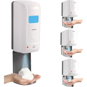 Touchless Automatic Foaming Hand Soap Dispenser Wall Mount, Motion Sensor Foam Liquid Refill Bottle Sanitizer Dispensing for Bathroom Kitchen Home Farmhouse Station (1305-white)