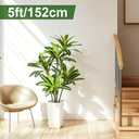 5FT Artificial Dracaena Tree, Faux Floor Plant with Tall White Planter, Indoor & Outdoor Potted Fake Tree for Living Room Office Home Decor, Housewarming Gift
