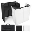Portable DJ Facade Booth,52"L x 43.2"H x 26"W DJ Facade with White & Black Scrim,Foldable Metal Frame DJ Table Station with Adjustable Feet for Party, Black