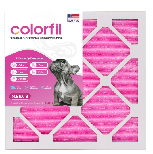 Colorfil 14x14x1 Air Filter (2Pack) | Made in the USA | Color Changing | Remove Cat and Dog Odor | MERV 8 for Pet Hair Dander and Dust | 13.75"x13.75"x0.75" Exact Size