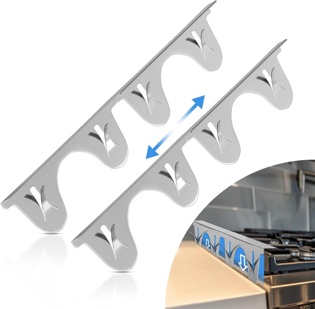 Stove Gap Covers Stainless Steel, 2 Pack, Stove Gap Filler, Stove Gap Guard, Range Trim Kit, Heat Resistant, Easy Clean, Retractable, Length 13.8 to 27.5 (L-Shape-Silver)