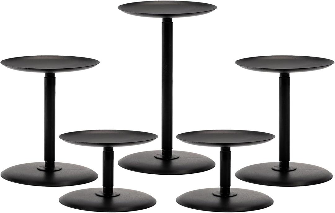 Homemory Fall Candle Holders for Pillar Candles Set of 5, Christmas Decorative Metal Candle Stands Pillar Holder Decor (Black)