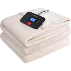 Westinghouse Electric Blanket Full, Flower Jacquard Heated Blanket Full Size with 10 Heating Levels and 1-12 Hours Auto-Off, Flannel to Sherpa Reversible, Machine Washable (72" x 84", Beige)
