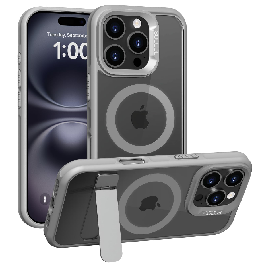 kenke for iPhone 16 Pro Max Case, Compatible with MagSafe Military-Grade Protection Shockproof, Magnetic Phone Bumper Case Translucent Matte - Shape Adjustable Kickstand (Gray)