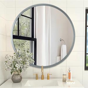Bathroom Mirror for Wall Mirrors for Wall Metal Framed Round Hanging Mirror Matte Deep Grey Small Mirror Modern Ative for Restroom Farmhouse Hanging Deep Grey