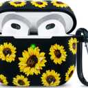 Flower Silicone Airpods 3 Case 2021, YOMPLOW Case Cover for Apple Airpods 3rd Generation Floral Print Soft Flexible Cover for Air Pod 3 Women Girls, Skin with Keychain - Sunflower