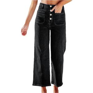 Women's Jeans Double Breasted Stretch Jeans High Waist and Slim Washed Straight Pants, Size: M/L