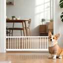 Metal Dog Gate for Small Dogs, 17"- 44" Adjustable Extra Wide Gate to Step Over, 10'' Tall Short Dog Pet Gate with 4 Extension Kits, Pressure Mounted Indoor Outdoor Pet Gate for Doorways & Stairs