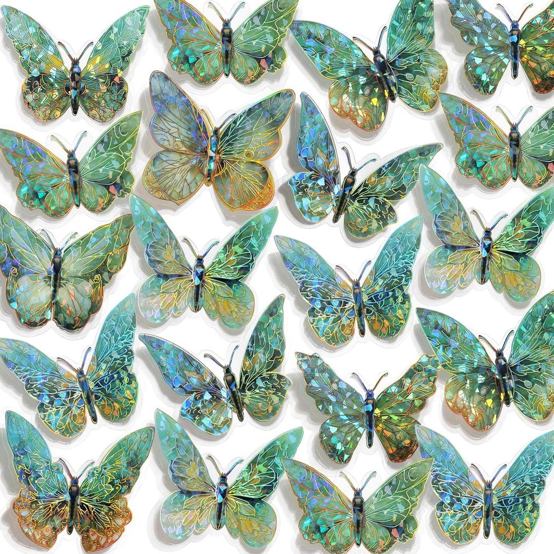 50 PCs Butterfly Wall Decor Cute Fairy Butterflies Wall Stickers 3D Butterflies for Birthday Cake Wedding Party Craft Room Decor Removable DIY Wall Decals sm- (Green)