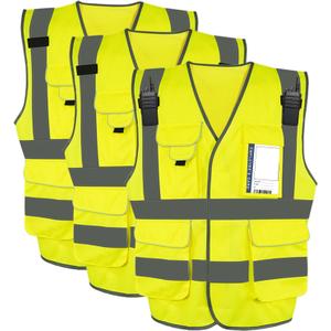 3 Pack Safety Reflective Vests 7 Pockets, 2 Shoulder Lanyards4 Colors (Yellow)