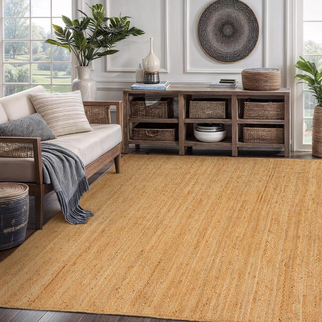 GRUHUM Jute Area Rug 6x9 Feet Rectangle Natural Fiber Boho Braided Handwoven Soft Farmhouse Rustic Vintage EcoFriendly Carpet Home Dcor Rugs for Living Room Hallways Bedroom Enterways 6x9'ft
