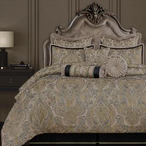 Loom and Mill 9-Piece Luxury King Size Comforter Set, European Damask Comforter Sets, Jacquard Bedding Sets with Euro Shams, Bedskirt, Filled Decorative Pillows(Taupe+Gold+Gray,King)