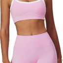 Workout Sets for Women 2 Piece Contrast Panel Sports Bra Tummy Control Butt lifting Shorts Jogger Outfits (Pink, L)
