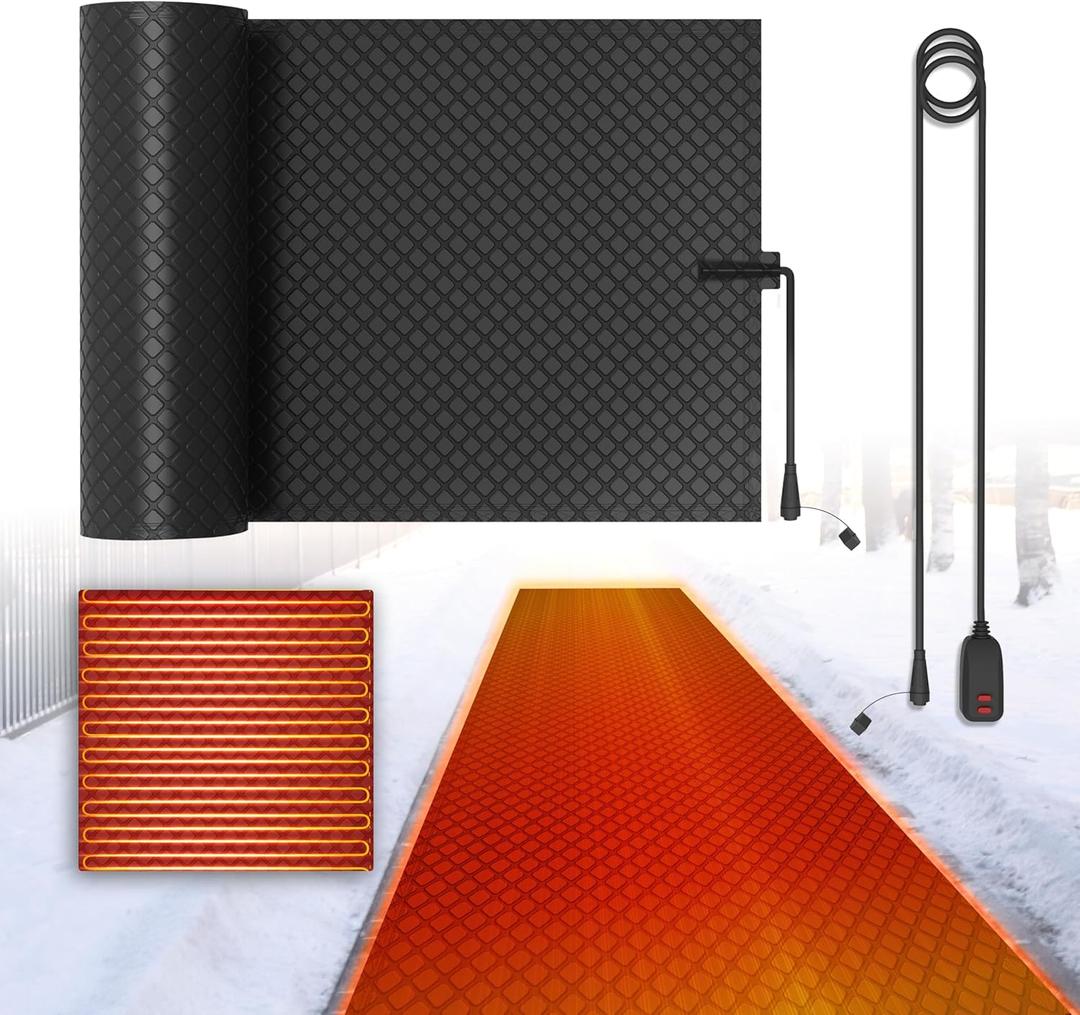 Heated Snow Melting Mat, 21 x 72 Inch Heated Outdoor Mats with 140 ℉ Setting Temps, 4 in/h Non Slip PVC Snow and Ice Melting Mat for Walkway Roof Stair Decks, Winter Snow Remove