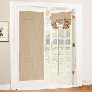 RYB HOME 100% Blackout Patio Door Large Glass Window Curtains, Linen Textured Blend Insulating Privacy Tie Up Shades Living Room French Door Blinds, W 26 x L 80 inches, Camel, 1 Pc