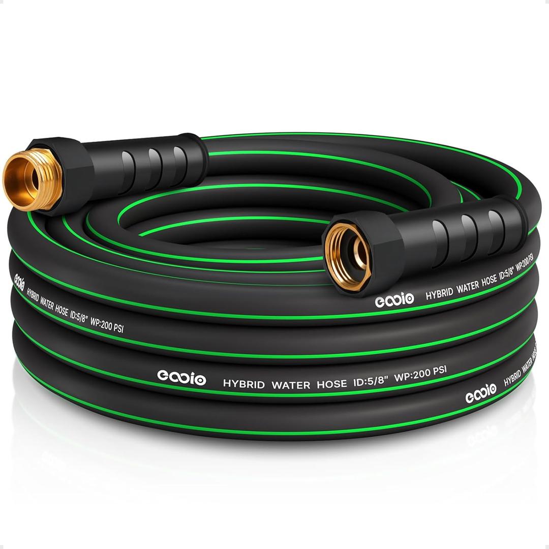 Heavy Duty Garden Hose 20ft, NON-EXPANDABLE Flexible Water Hose, Kink Resistant Lightweight Hybrid Hose, Leakproof Hose Male to Female Fittings (Black+Green)