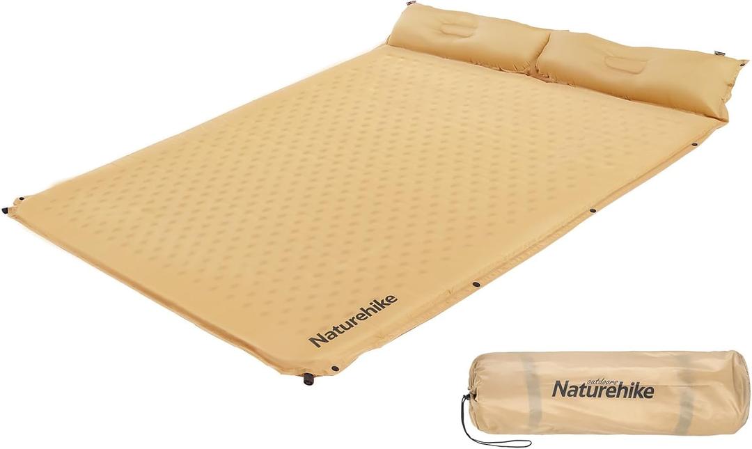 Naturehike Camping Sleeping Pad, Ultralight Camping Mat 2 Person with Pillow, Fast Inflating, Memory Foam Sleeping Pad for Hiking, RV Camping, Yellow