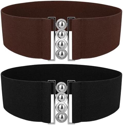 Farcauo Elastic Womens Belts Stretchy Belt Waist Belt for Pants Trendy Waist Belt for Women Fashion Women's Belts Set of 2