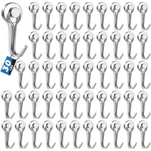 E BAVITE Swivel Swing Silver Magnetic Hooks,30LBS Powerful Strong Neodymium Rare Earth Magnet Hook. Perfect for Refrigerator, Kitchen and Other Surfaces, Pack of 50