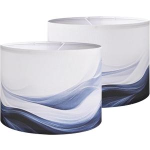 Lamp Shades set of 2 with Waves and Oceans, 13x13x10in Fabric Lamp Shades for Table Lamps, Blue lamp shades, Support Spider and E26 Base, Drum Lamp Shades