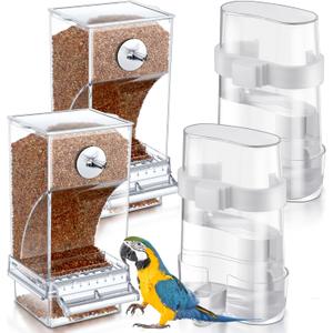 Yaomiao 4 Pcs No Mess Bird Feeders Automatic Parrot Water Dispenser Clear Quail Feeder and Watered Cage Accessories for Small and Medium Parrot Cockatiel Canary(Assorted,Transparent)