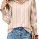 Yousify Womens Puff Long Sleeve Button Down Shirts Striped Casual Loose Fit Blouse Trendy Fall Tops (Orange)