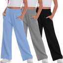 3 Pack Girls Flowy Wide Leg Pants Summer Lightweight Pants High Elastic Waist Loose Uniform Trousers Size: 5-6 Years