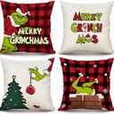 Christmas Pillow Covers 18x18 inch Set of 4 for Decorations Red Buffalo Plaid Pillows Xmas Cushion Case Winter Holiday Merry Throw Farmhouse Decor Couch