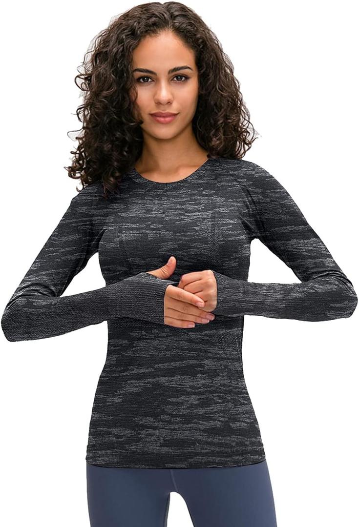 LUYAA Women's Workout Tops Long Sleeve Shirts Yoga Sports Breathable Gym Athletic Top Slim Fit (S)