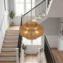 MeiShiDeng 19.68" Boho Chandelier Light Fixtures,5-Tier Hand-Woven Rattan Chandelier,4-Light Farmhouse Drum Wicker Hanging Pendant Light for Dining Room Kitchen Island Bedroom Living Room Foyer