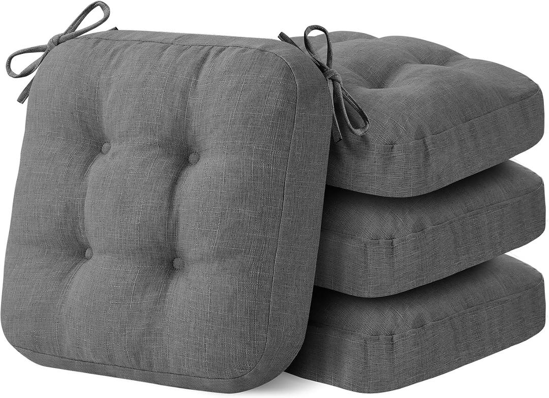 IASEAHK Chair Cushions for Dining Chairs, Dining Chair Cushions, Tufted Indoor Chair Pads with Ties & Non Slip Backing, Seat Cushions for Kitchen Chairs 16.5 x 16.5 x 3.5, Set of 4, Grey