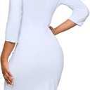 Church Dresses for Women 3/4 Sleeve Bodycon Ruffle Vintage Wear to Work Pencil Midi Dress (White, XL)