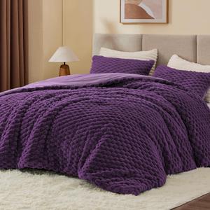 BEDELITE Fluffy King Size Comforter Set, Purple Fleece Bed Set 3 Pieces, Purple,  King(102"x90")